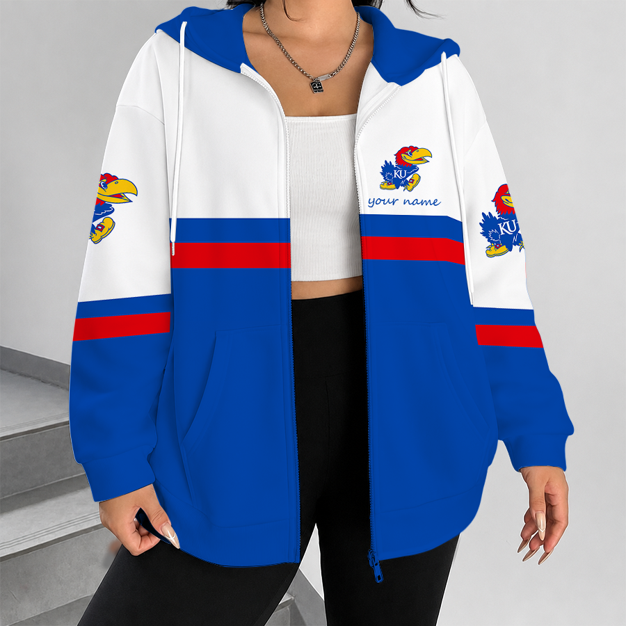 [FAN FAVORITE] NEW CUSTOMIZED NCAA MAM01 KSJ KANSAS JAYHAWKS STRAPPY ZIP HOODIE