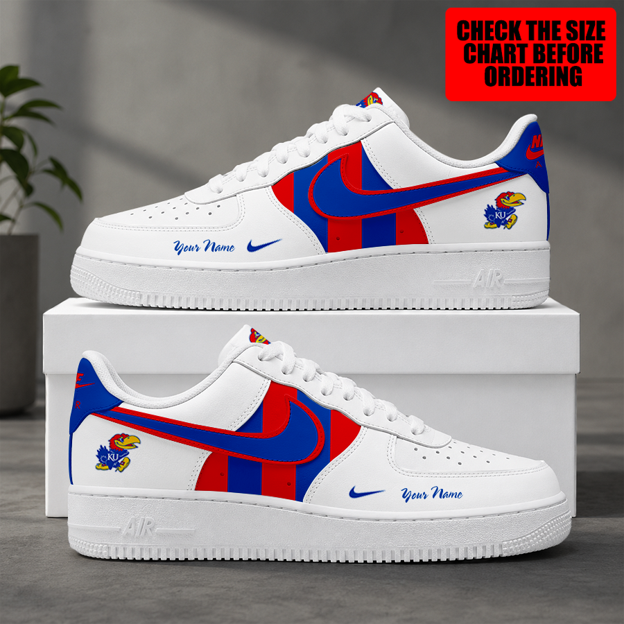 [FAN FAVORITE] NEW CUSTOMIZED NCAA MAM01 KSJ KANSAS JAYHAWKS STRAPPY AF1 SHOES