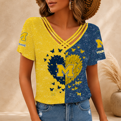 [FAN FAVORITE] NEW CUSTOMIZED NCAA CWS01 MIW MICHIGAN WOLVERINES V-NECK SHIRT