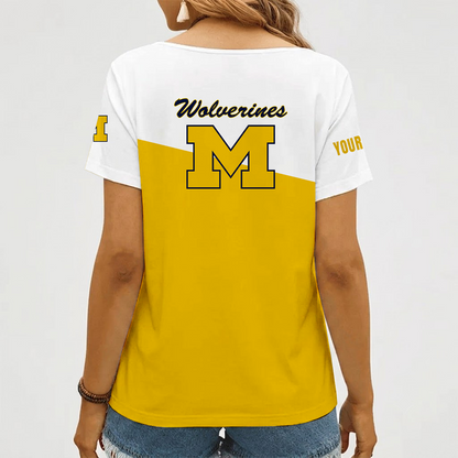 [FAN FAVORITE] NEW CUSTOMIZED NCAA CWS01 MIW MICHIGAN WOLVERINES V-NECK FEMALE SHIRT