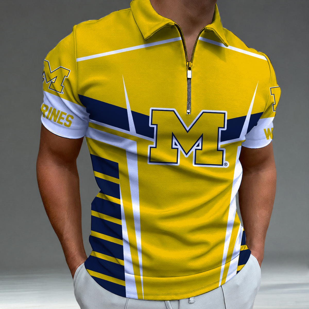 [FAN FAVORITE] NEW CUSTOMIZED NCAA MAM02 MIW MICHIGAN WOLVERINES STRAPPY POLO SHIRT