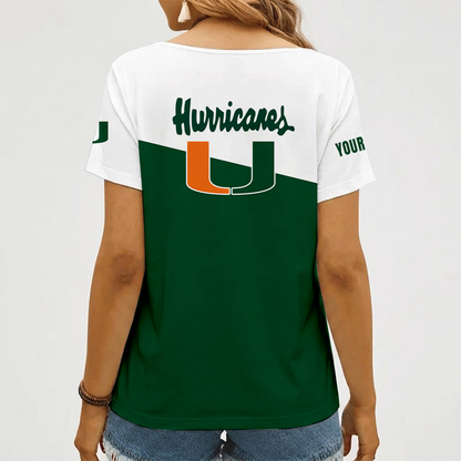 [FAN FAVORITE] NEW CUSTOMIZED NCAA CWS04 MIH MIAMI HURRICANES V-NECK FEMALE SHIRT