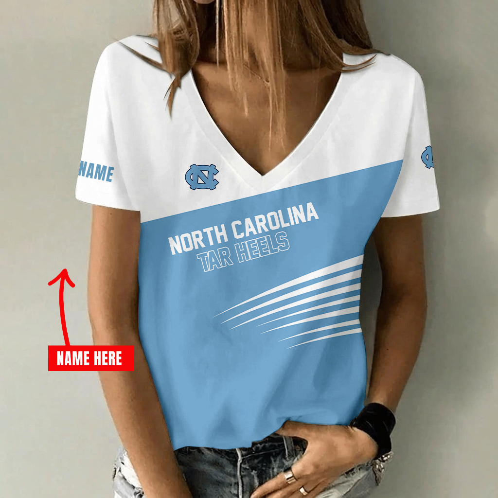 [FAN FAVORITE] NEW CUSTOMIZED NCAA MAM05 NTH NORTH CAROLINA TAR HEELS STRAPPY V-NECK FEMALE SHIRT