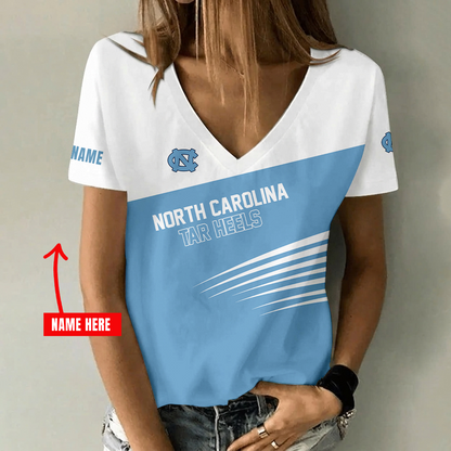 [FAN FAVORITE] NEW CUSTOMIZED NCAA MAM05 NTH NORTH CAROLINA TAR HEELS STRAPPY V-NECK FEMALE SHIRT