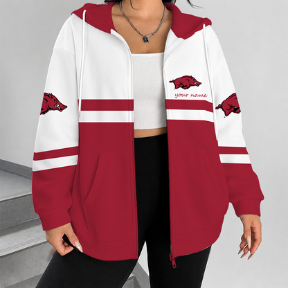 [FAN FAVORITE] NEW CUSTOMIZED NCAA MAM06 AKR ARKANSAS RAZORBACKS STRAPPY ZIP HOODIE
