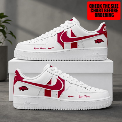 [FAN FAVORITE] NEW CUSTOMIZED NCAA MAM06 AKR ARKANSAS RAZORBACKS STRAPPY AF1 SHOES