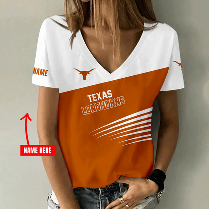 [FAN FAVORITE] NEW CUSTOMIZED NCAA MAM08 TXL TEXAS LONGHORNS STRAPPY V-NECK FEMALE SHIRT