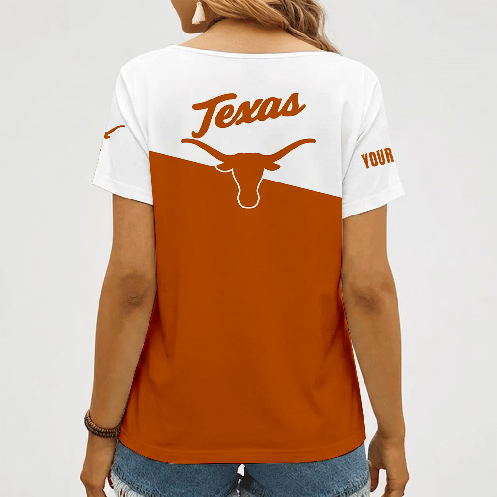 [FAN FAVORITE] NEW CUSTOMIZED NCAA MAM08 TXL TEXAS LONGHORNS STRAPPY V-NECK FEMALE SHIRT