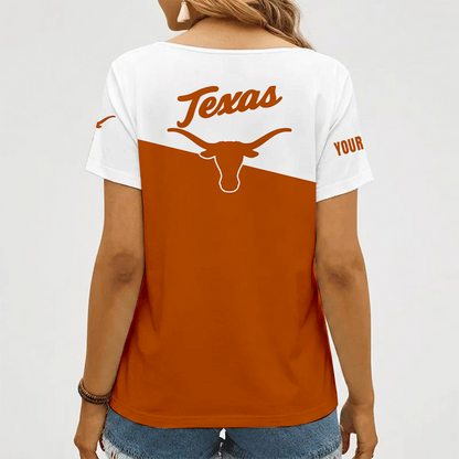 [FAN FAVORITE] NEW CUSTOMIZED NCAA MAM08 TXL TEXAS LONGHORNS STRAPPY V-NECK FEMALE SHIRT