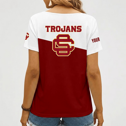 [FAN FAVORITE] NEW CUSTOMIZED NCAA CWS09 USC USC TROJANS V-NECK FEMALE SHIRT