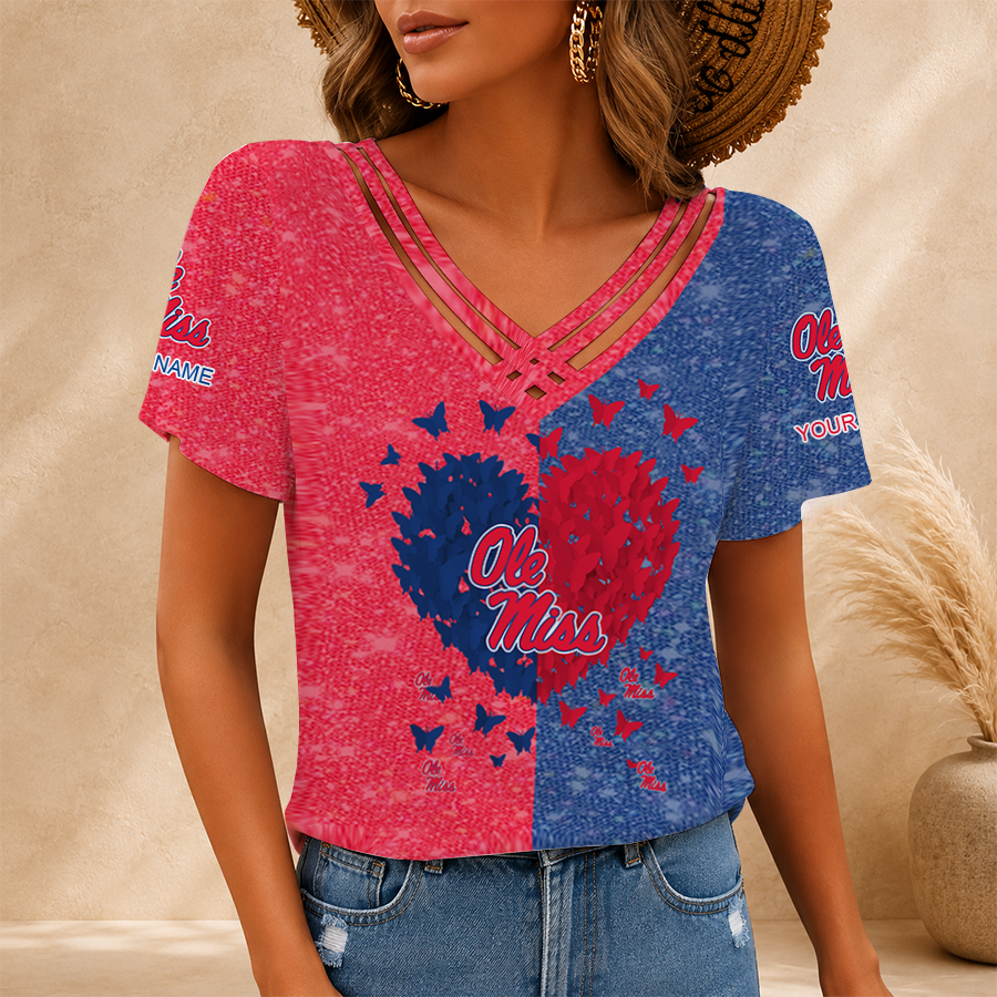 [FAN FAVORITE] NEW CUSTOMIZED NCAA CWS13 OMR OLE MISS REBELS V-NECK SHIRT