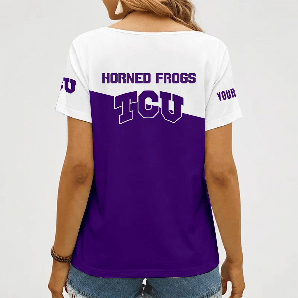 [FAN FAVORITE] NEW CUSTOMIZED NCAA CWS14 THF TCU HORNED FROGS V-NECK FEMALE SHIRT