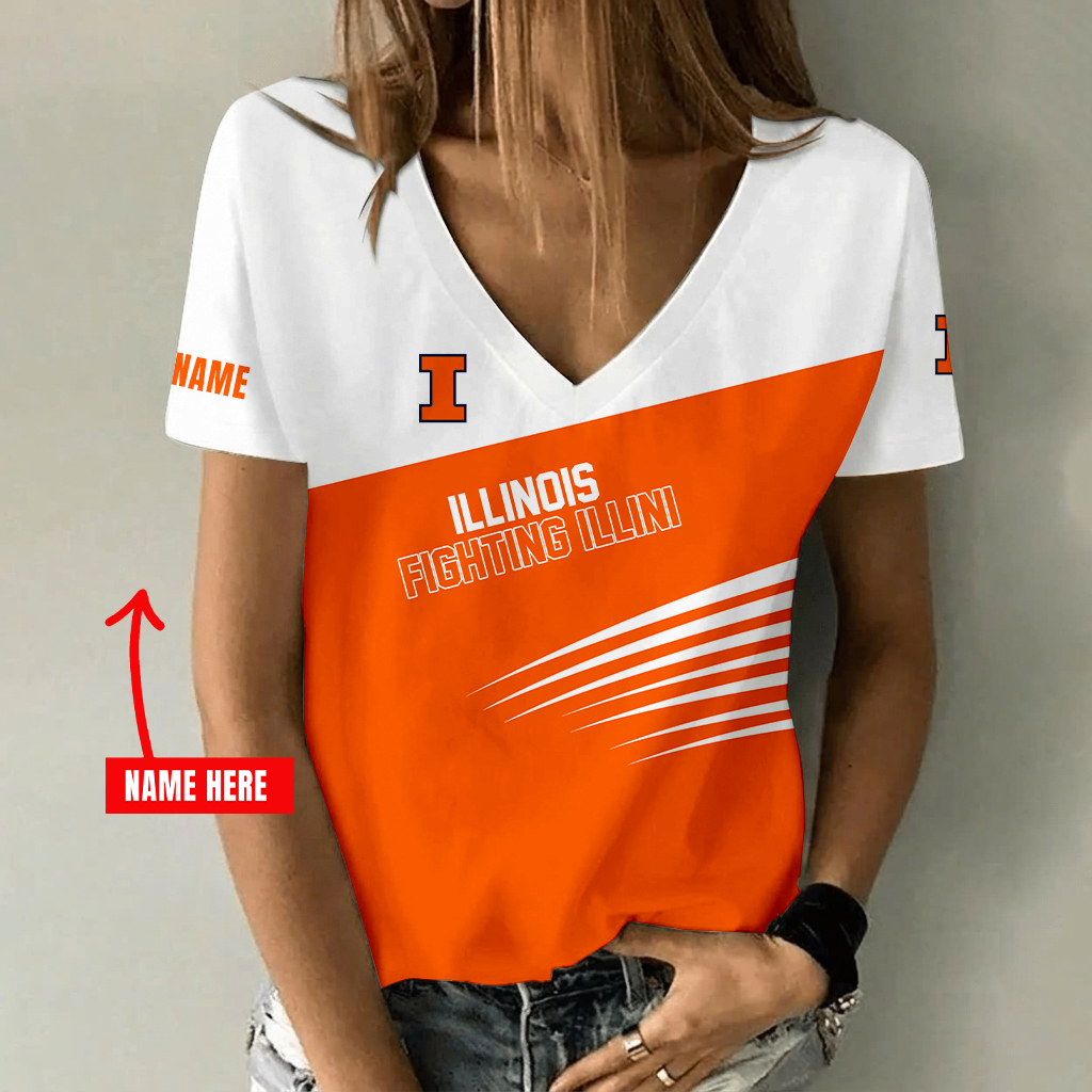 [FAN FAVORITE] NEW CUSTOMIZED NCAA MAM15 IFI ILLINOIS FIGHTING ILLINI STRAPPY V-NECK FEMALE SHIRT