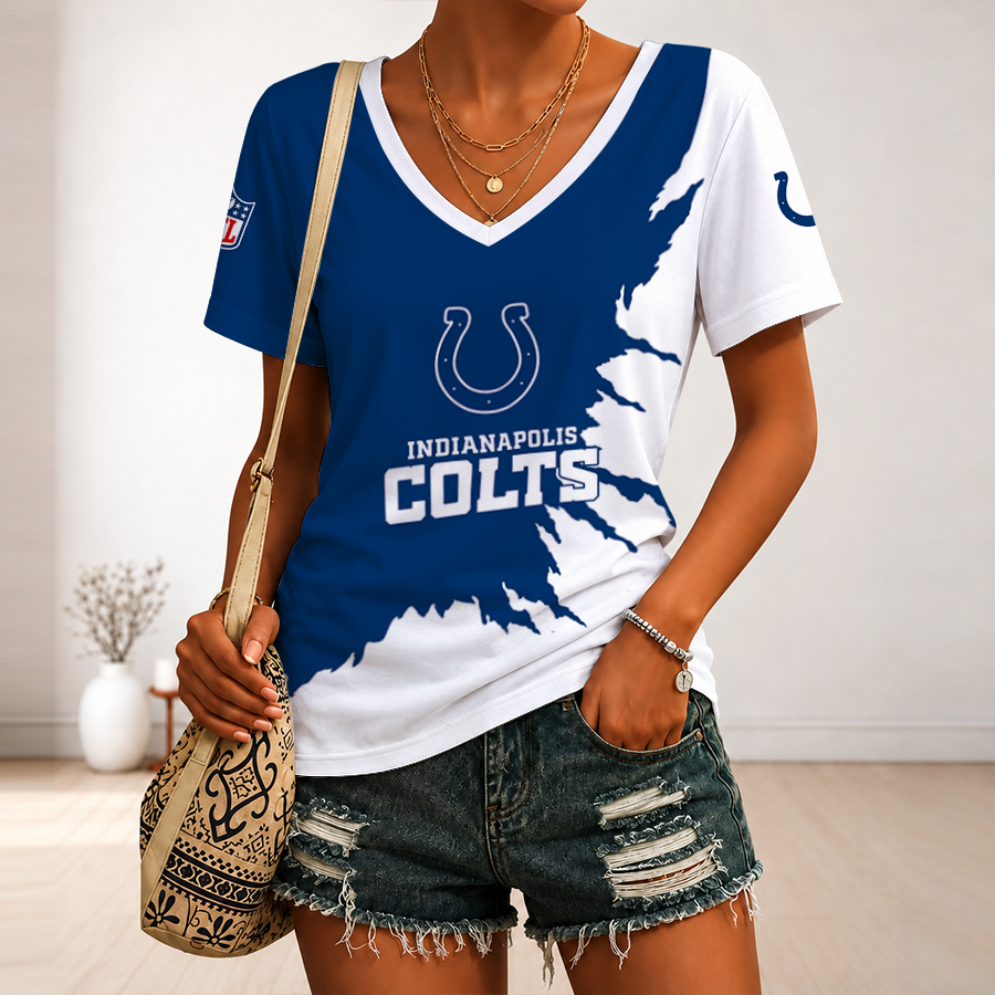 [SPECIAL OFFER] NEW CUSTOMIZED NFL17 IDC INDIANAPOLIS COLTS V-NECK FEMALE SHIRT