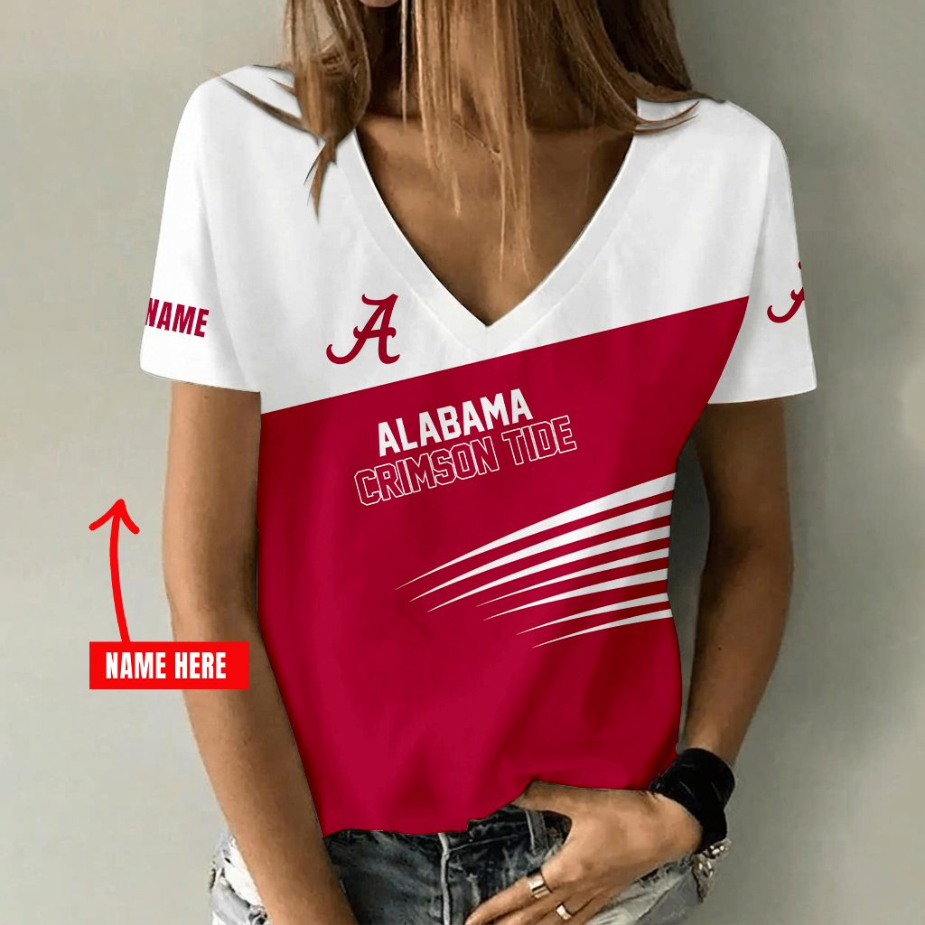 [FAN FAVORITE] NEW CUSTOMIZED NCAA CWS21 ABC ALABAMA CRIMSON TIDE V-NECK FEMALE SHIRT