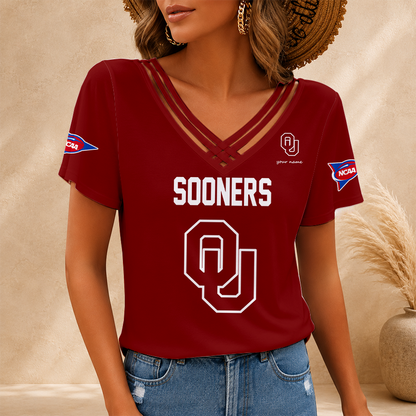 [FAN FAVORITE] NEW CUSTOMIZED NCAA CWS22 OUS OKLAHOMA SOONERS V-NECK SHIRT