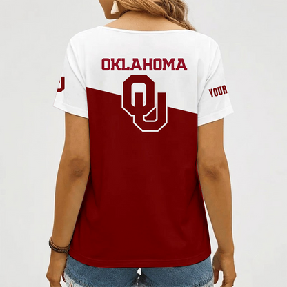 [FAN FAVORITE] NEW CUSTOMIZED NCAA CWS22 OUS OKLAHOMA SOONERS V-NECK FEMALE SHIRT