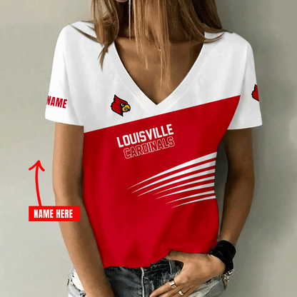 [FAN FAVORITE] NEW CUSTOMIZED NCAA MAM25 ULC LOUISVILLE CARDINALS STRAPPY V-NECK FEMALE SHIRT