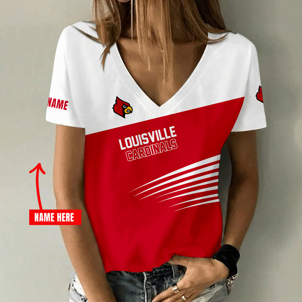 [FAN FAVORITE] NEW CUSTOMIZED NCAA CWS26 ULC LOUISVILLE CARDINALS V-NECK FEMALE SHIRT