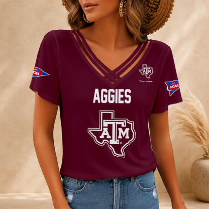 [FAN FAVORITE] NEW CUSTOMIZED NCAA CWS27 TAA TEXAS A&M AGGIES V-NECK SHIRT