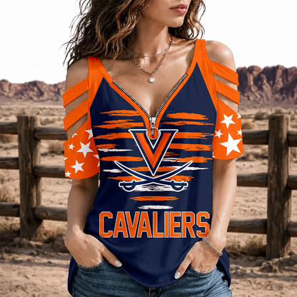 [FAN FAVORITE] NEW CUSTOMIZED NCAA CWS28 VIC VIRGINIA CAVALIERS STRAPPY COLD-SHOULDER TOP