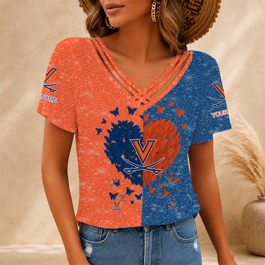 [FAN FAVORITE] NEW CUSTOMIZED NCAA CWS28 VIC VIRGINIA CAVALIERS V-NECK SHIRT