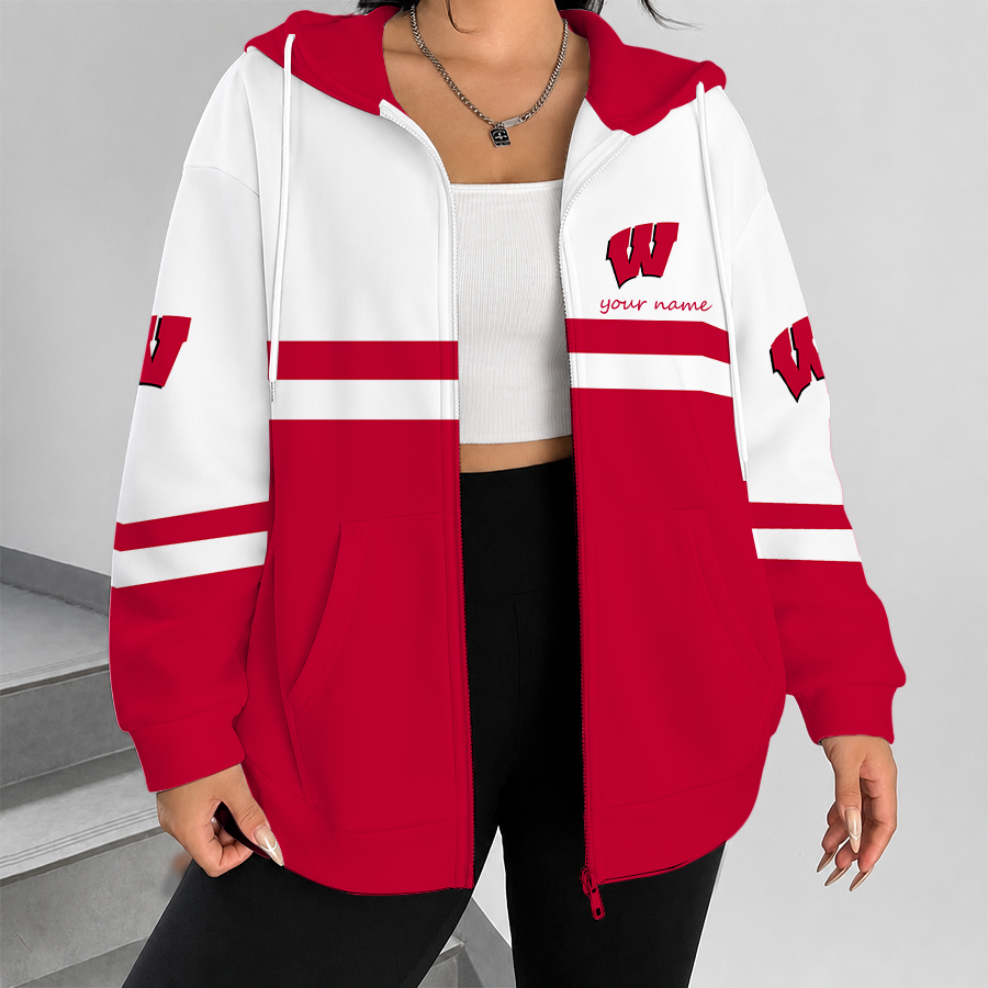 [FAN FAVORITE] NEW CUSTOMIZED NCAA MAM29 WSB WISCONSIN BADGERS STRAPPY ZIP HOODIE