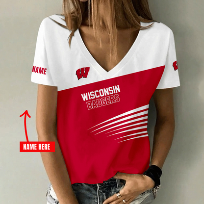[FAN FAVORITE] NEW CUSTOMIZED NCAA MAM29 WSB WISCONSIN BADGERS STRAPPY V-NECK FEMALE SHIRT