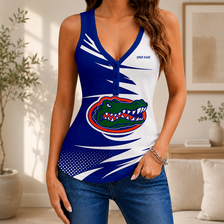 [FAN FAVORITE] NEW CUSTOMIZED NCAA FBS30 FLG FLORIDA GATORS WOMEN'S V-NECK TANK TOP